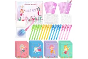Lubibi Stylo Encre Invisible et Carnet de Notes,Crayons à Encre Invisible,Pack 16 Sirènes Petits Cadeaux Anniversaire pour Les Filles et Garçons,Cadeau Anniversaire Enfants et Jouets Pinata