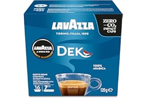 Lavazza, A Modo Mio Dek, bezkofeinowe kapsułki espresso, 1 opakowanie z 16 kapsułkami kawy, 100% Arabica, pełny i zrównoważony smak, intensywność 7/10, średnie palenie