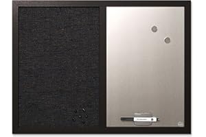 Bi-Office Tableau Mixte Black Shadow, Surface Magnétique Argenté et Tableau d'Affichage Gris Foncé, Cadre en MDF, 60 x 45 cm