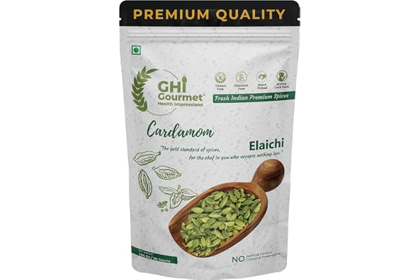 GOURMET HEALTH IMPRESSIONS 50g Superior Grade Whole Green Cardamom (Elaichi) - 8MM BOLD Size Large Size Aromatic Green Pods, Non-GMO - Perfect for Culinary & Aromatic Uses GHI Foods