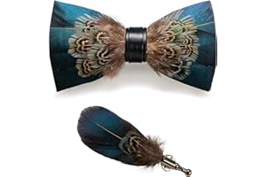 JEMYGINS Handmade Feather Pre-tied Bow tie and Brooch Sets for Men