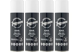 Designer Fragrances 4 Pack Azul Air Freshener Blast Cans - For Home & Vehicles – Natural Oils, Luxury Lasting Smell, Dry Mist Quick Release Spray – Deodorise & Neutralise Odours – 300ml