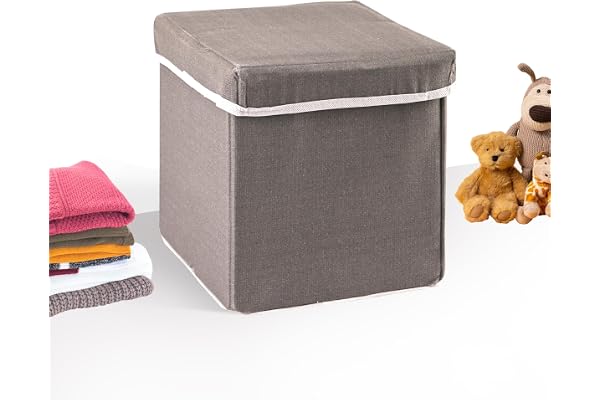 Kuber Industries 22L Folding Seating Stool Sitting Stool for Living Room & Bedroom Storage Stool for Footrest, Dressing Table Sofa Stool And Bedside Table with Storage Grey