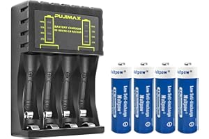 HVIWW LED Display 4 Slot Battery Charger with Discharge Function for AA, AAA, Ni-Mh Ni-Cd Rechargeable Batteries, Type C and Micro USB Input(5V 2A), Fast Charging Function (4AA)