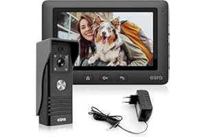 Eura Black VDP-45A3 Alpha Videocitofono a 4 Fili, Colori da 7", Nero, 1 Monitor