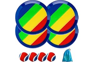 U&C Planet Klettballspiel Wurfspiel Wasserdicht Ball Kinder 3-12 Jahre alt 2er Set Strandbälle 4 Paddel & 4 Bälle mit 1 Aufbewahrungstasche Toss und Catch Ball Familie Outdoor Spiele, Regenbogen
