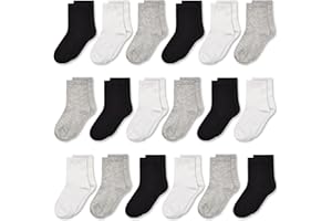 GENTABY Girls School Socks Black Boys - Kids Plain White Socks Mid-cut Half Socks Gray Unisex Elasticity Socks 18 Pairs 1-13 Years Breathable Toddler Crew Socks Size 9-12/12-3