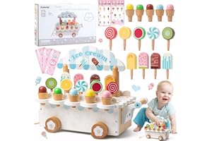 BITOYO Gelateria Giocattolo per Bambini, Giochi in Legno Carretto Gelati Giocattolo, Gelateria Cucina Giocattolo Accessori, Montessori Gioco di Ruolo Educativo Regalo per Bambini Bambina 3 4 5 6 Anni