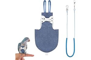 CAIRIAC Parrot Clothes, Parrot Diaper Bird Flight Suit, Bird Diaper Harness, Adjustable Parrot Diaper, Washable Bird Diaperk, Bird Parrot Diaper with Elastic Training Rope (1PCS Denim Blue)