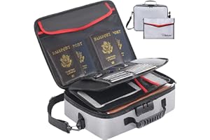 SEKAM Sac à documents ignifuge (36,8 x 27,9 x 10,2 cm) avec porte-monnaie ignifuge pour argent, documents de voyage, sac de rangement ignifuge avec verrou et organiseur de fichiers portable Gris