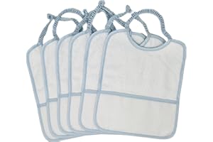 Biancheriastore New style at home Set 6 bavaglini in spugna di cotone 100%, con elastico e tela Aida da ricamare ideali per Asilo Vari Colori - Azzurro