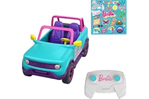 Hot Wheels RC Barbie SUV Pojazd zdalnie sterowany w skali 1:12 z miejscem na 2 lalki Barbie i naklejkami do personalizacji, HTP53
