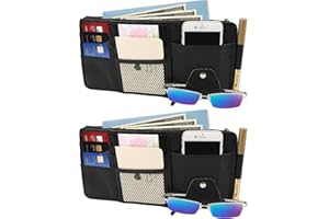 REAQUE Organizzatore per visiera parasole per auto, porta occhiali per auto,organizer per visiera parasole in pelle per interni auto per porta occhiali da sole,porta carte,borsa portaoggetti multifunzionale
