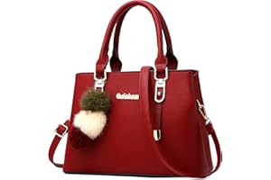 VARLIVOO Femme Sac à Main Sacs Bandoulière Sac de Messager Pom Pom Ornement Sac Portés Main Sac Fourre Tout Sac de Cours Collège Voyager Travail PU Cuir