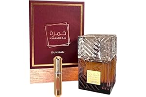 DRIKANBEST Perfume Khamrah Dukhan | 100ml | Perfume Unisex | Oriental Ahumado | Nota De Tabaco Y Praliné | Aroma Oriental | Incluye Atomizador Recargable 5ml | Alta Duración | Perfume De Mujer y Hombre