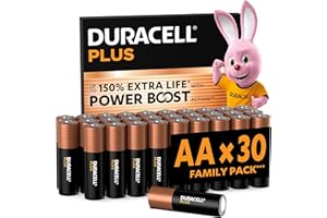 DURACELL Plus AA Batteries (30 Pack) – Alkaline Batteries 1.5V – Up to 150% Extra Life with POWER BOOST Actives– Reliability For Everyday Devices – 0% Plastic Packaging – 10-Year Storage - MN1500