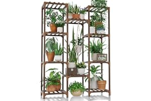 Bamworld Plant Stand Indoor Outdoor Hanging Plant Shelf for Multiple Plants Pots Wood Flower Stand Tall Large Flower Holder for Living Room, Patio, Balcony, Garden Decor, Brown