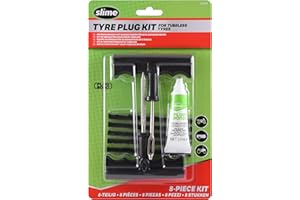 Slime 20500 Kit de Réparation de Pneu avec Alésoir et Porte-Mèche, Mèches de Taille Moyenne Extrêmement Résistantes, Poignée en Forme de T et Colle à Mèche, Lot de 8 Pièces