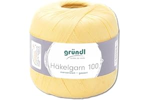Frida's Wollhaus Gründl 100 g Häkelgarn 100 uni Baumwolle mercerisiert langlebig 20 Farben (120 | Pastellgelb)