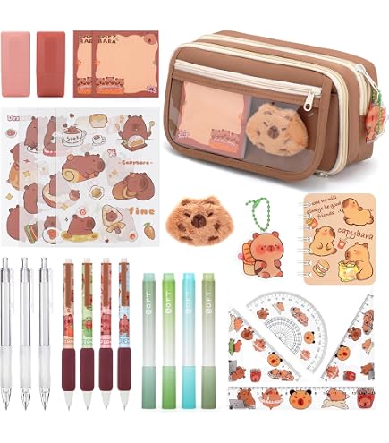 Astuccio Multistrato Capibara Con 12 Scomparti | Set Cancelleria Simpatico Con Portapenne E Accessori | Capybara Pouch