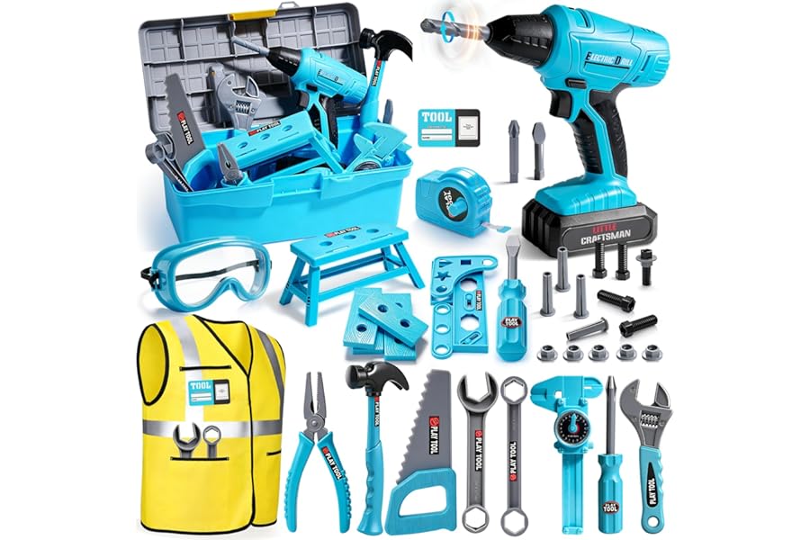 LOYO Kids Tool Set, 50 PCs Construction Toys with Electric Drill, Vest, Tool Box, Educational Toys for 3 4 5 Year Old Boys Girls Gifts