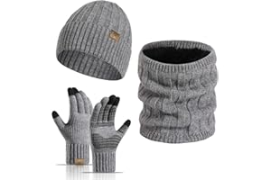 Meajore Winter Mütze schal Handschuhe Herren Set 3 in 1 Gestrickte Warme Beanie Touchscreen Handschuh Damen