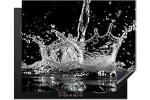 KitchenYeah© Protection Pour Plaque Induction 65x52 cm Plaque de Deco Cuisine Protégé Cache De Cuisson Vitroceramique Eau - Éclaboussure - Noir