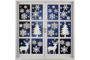 DREAM LOOM Weihnachts Schneeflocke Fensterklammern, 2 Blätter Iridescent statische Fenster Aufkleber, nicht klebende prismatische Anti-Kollision Fenster Regenbogen Aufkleber für Glas, Kinderzimmer