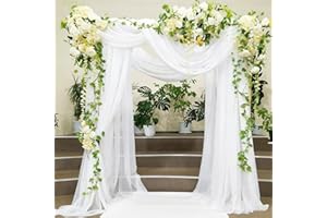 Alaoo Rideau en Tulle Blanc, 130 x550cm Arche Tenture Mariage, Voilage Blanc, Blanc Tissu drapé Arche Rideaux, Toile Plafond Swag décorations pour Décoration de Mariage Cérémonie Fête Rideau de Gaze