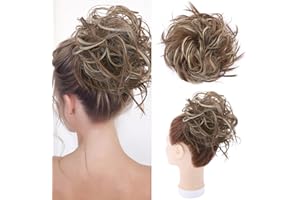 S-NOILITE Estensioni dei capelli arruffati Moda Hairpiece Scrunchie Dritto elastico updo Scrunchy Bun Brown Blonde Parrucca coda di cavallo Hairdo Marrone chiaro & biondo cenere