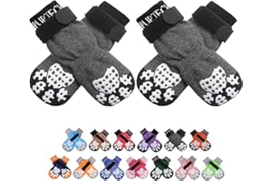 PUPTECK 2 Pairs Anti-Slip Dog Socks Paws Stop Licking, Walking Boots for Injured Paws Hot Weather/Winter, Gripper Shoes Paw Protectors for Hardwood Floors Small Large Dogs, Grey