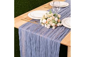 Kesfey 13FT Dusty Blue Cheesecloth Table Runner, 35x157in Gauze Boho Table Runner for Wedding Bridal Table Decoration Baby Shower Holiday Party(90x400cm)