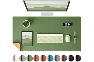 Aothia Desk Pad, ECO Double-Sided Cork and Leather Desk Mat, Non-Slip Mouse Mat, Waterproof/Multifunctional Leather Table Mat for Writing/Playing/Table(91x43cm,Olive Green)