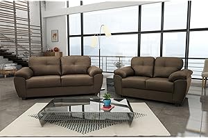 SOFAS AND MORE New Carlos 3 + 2 Seater Sofa Set Black or Brown Faux Leather (Brown, Faux Leather)