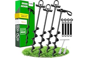 Piquets 40 cm 4 pièces avec sangles, double fixation pour ancrages au sol, piquets robustes à visser, idéal pour accessoires de trampoline, résistant au vent fort