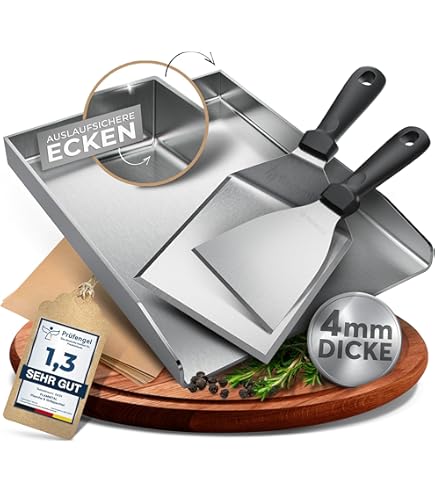 Plancha Grillplatte 54x41cm Edelstahl - Grillplatte Mit Fettablauf Und 2 Spateln