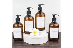 Ezebesta 4 unidades de dispensador de jabón de 500 ml con 22 etiquetas, dispensador de loción, gel y champu, botella vacía de plástico PET con bomba de loción negra