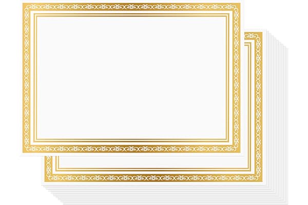 Belle Vous Papier Blanc A4 pour Diplome Personnalisé (Lot de 50) - Papier Imprimante A4 Blanc avec Bordure en Feuille d’Or - Compatibles Laserjet pour Employés, Diplômes, Ecoles et Faux Diplome