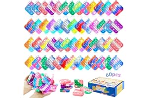 GYTERA 60Pcs Party Bag Fillers for Kids, Pop Keyring Fidget Toy, Mini Pop Sensory Toys for Autism, Square Pop Stress Relief Toys, Fidget Keyring Fidget Toys Pack, End of Year Gifts for Children, Color Random