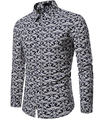 Chemise Homme à Manches Longues Imprimé Floral/disco – Tissu Maille Brillant, Coupe Slim, Pour Soirée, Carnaval