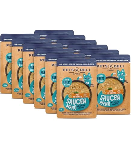 Pets Deli Saucen Men Katzen Nassfutter Huhn & Zucchini, ideal fr  whlerische Katzen, fr extra Flssigkeitszufuhr, getreidefrei, ohne  Zucker, 12x70g, Premium Qualitt : Amazon.de: Haustier