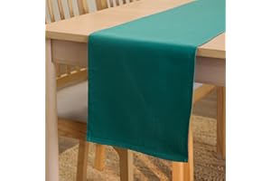 ENCASA XO Encasa Runner da tavola Dimensioni 32x150 cm | Tessuto in tela di cotone | Tinta unita Smeraldo intenso | Lavabile in lavatrice e resistente