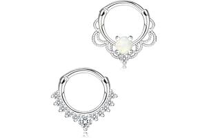 MILACOLATO 2 Piezas Acero Inoxidable Ópalo Piercing Septum Nariz Aro Piercing Daith Mujeres Anillo Perforador de Nariz Deanillo de Septum Cuerpo Opal Joyería