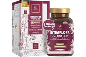 ‎VITACTIV NATURAL NUTRITION Vitactiv INTIMFLORA PROBIOTIK Milchsäurebakterien - 60 Probiotika Kapseln für Frauen - 6 Stämme, 130 Mrd. KbE/g, Akazienfasern Präbiotika - D-Mannose, Cranberry, Vitamin B3
