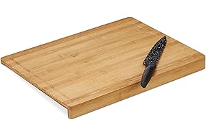 Relaxdays Planche à découper bambou plateau trancher cuisine récupérateur jus rigoles coins rebord 45x35 cm, nature