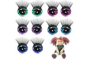 LOREC 10 Pezzi 20MM Colorato Plastic Occhi di Sicurezza per Amigurumi con Ciglio Occhi per Bambole con Rondelle Occhi per Pupazzi, Artigianato di Bambole, Animali di Peluche, Fabbricazione di Bambole