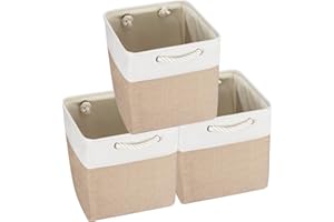 Trintion Zusammenklappbare Aufbewahrungsbox mit Griffen Stoff Aufbewahrungskorb für Regale Schränke und Schränke Langlebig und leicht Home Organisation (Khaki 3Stück, 25x25x25cm)