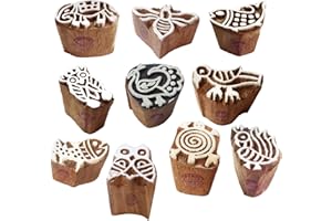 ROYAL KRAFT Mehndi Wooden Blocks Rural Small Animal Bird Design Printing Stamps (Set of 10)