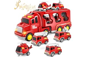 Bennol Toddler Trucks Toys for Boys Age 3-5, 5 in 1 Fire Car Truck Bus for Toddlers Boys Girls 3 4 5 6 Years Old, Toddler Boy Toys Christmas Birthday Gift Car Sets with Light Sound