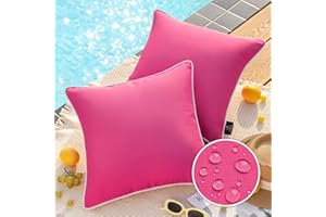 Phantoscope Pack of 2 Outdoor Waterproof Throw Pillow Covers Decorative Square Outdoor Pillows Cushion Case Patio Pillows for Couch Tent Sunbrella, Hot Pink 18x18 inches 45x45 cm